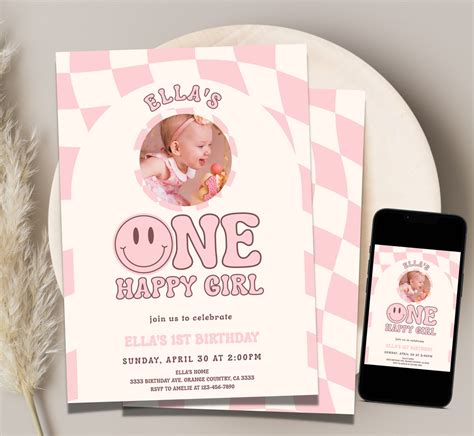 One Happy Babe Birthday Invitation One Happy Girl Birthday Invitation Editable One Happy Gal