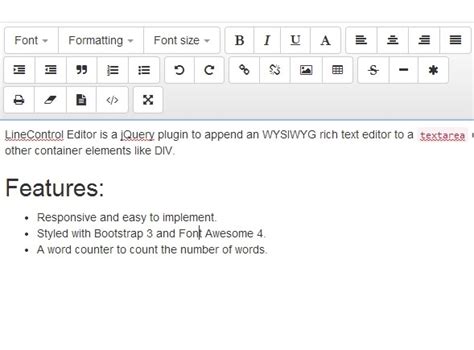 Responsive WYSIWYG Text Editor With JQuery And Bootstrap LineControl