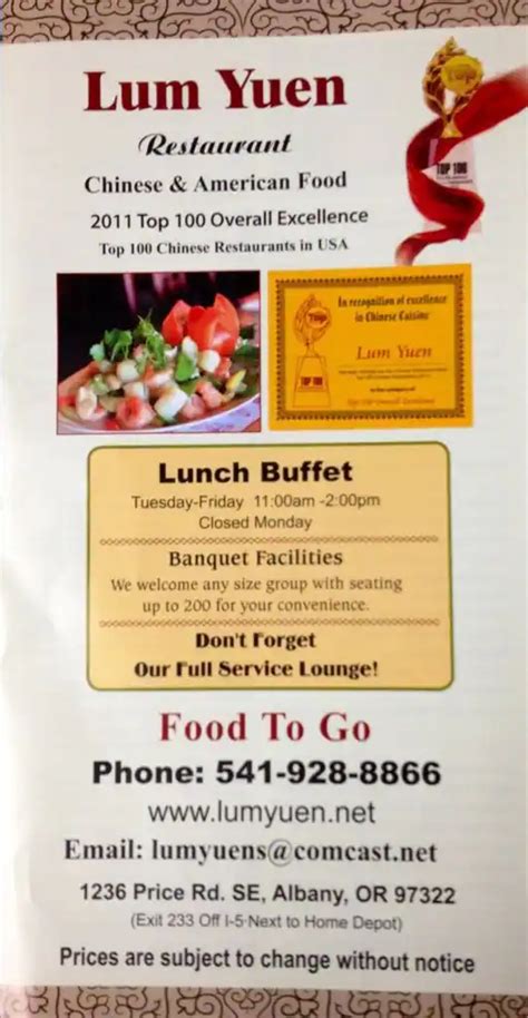 Menu At Lum Yuen Restaurant Albany