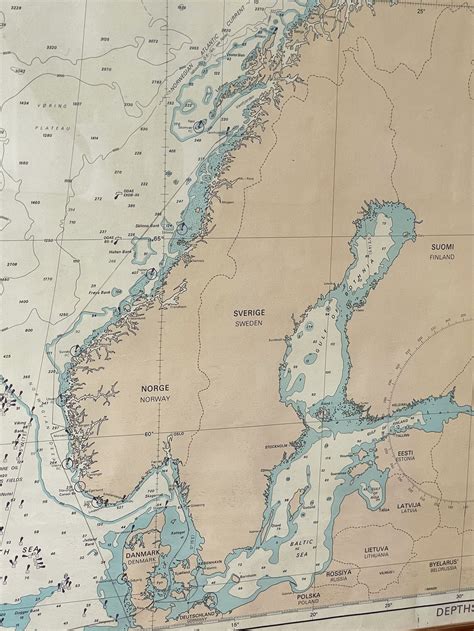 Vintage 'Norwegian sea and adjacent seas' framed ordinance map | Modern Era - Vintage Design