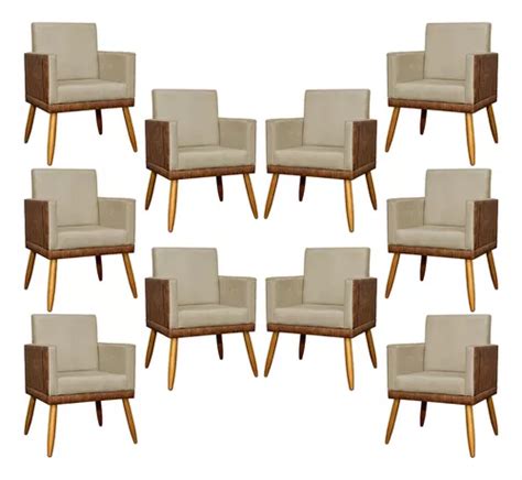 Kit 10 Poltronas Para Recepção Lis Corino E Suede Cores Cor Nude Desenho Do Tecido Suede E