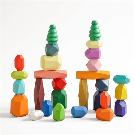 Amazon Promise Babe 積み木 ブロック 28個 大きさ違う キャンデー系 カラフル 木製 バランスゲーム 知育玩具 色認識 指先トレーニング 早期開発 赤ちゃん 子供