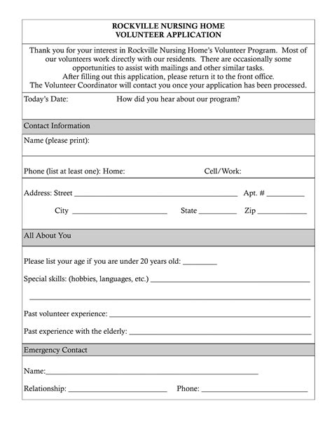 Nursing Home Volunteer Application PDF Form - FormsPal