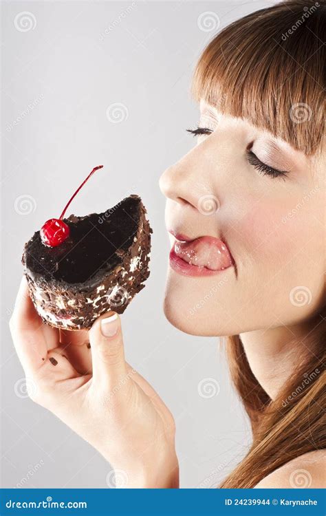 Beautiful Brunette Woman With A Cake Stock Photo Image Of Cute Caucasian