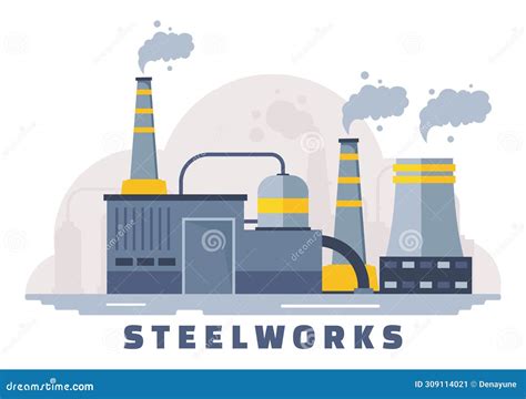 Steelworks Vector Illustration With Resource Mining Smelting Of Metal In Big Foundry And Hot