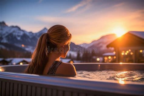 Slope Views Woman Enjoys Hot Tub Alone Stock Illustration Illustration Of Woman Adventure