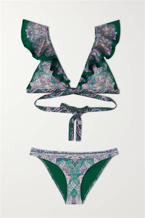 Zimmermann Anneke Ruffled Printed Bikini Blue Shopstyle Two Piece Swimsuits