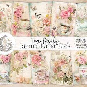 Tea Party Junk Journal Shabby Chic Paper Vintage Tea Time Digital