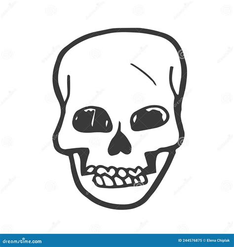 Scull In Doodle Style Hand Drawn Illustration Isolated Vector Stock