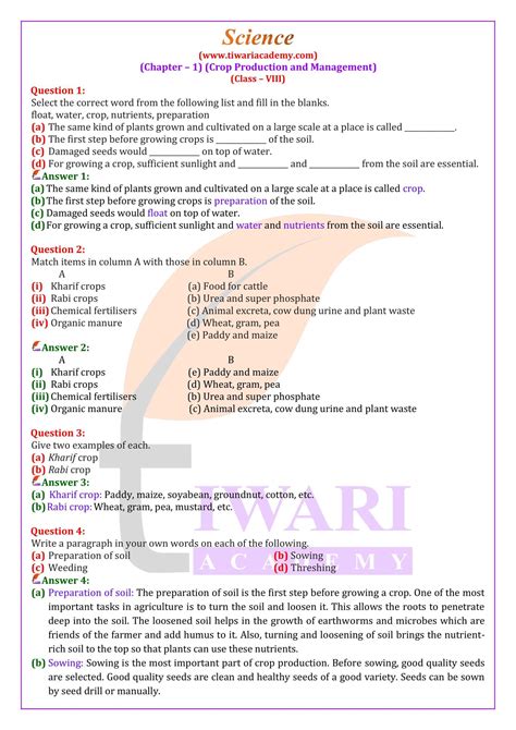 Ncert Solutions For Class 8 Science Chapter 1 Crop Production