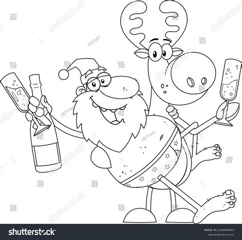 Outlined Drunk Naked Santa Claus Reindeer Stock Illustration 2228509443 Shutterstock