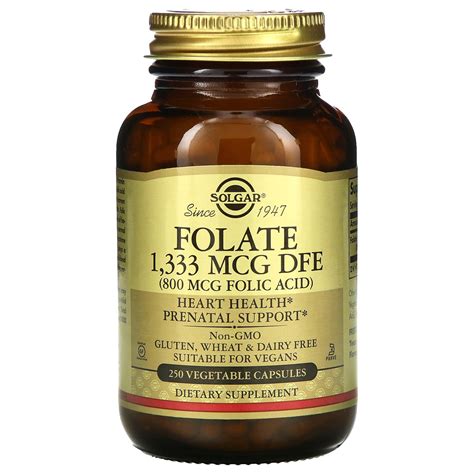 Solgar, Folat, 800 mcg, 250 pflanzliche Kapseln