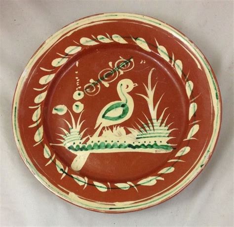 Vintage Mexican Pottery Tonala Aldana BANDERA Bird 9 75 Plate 10