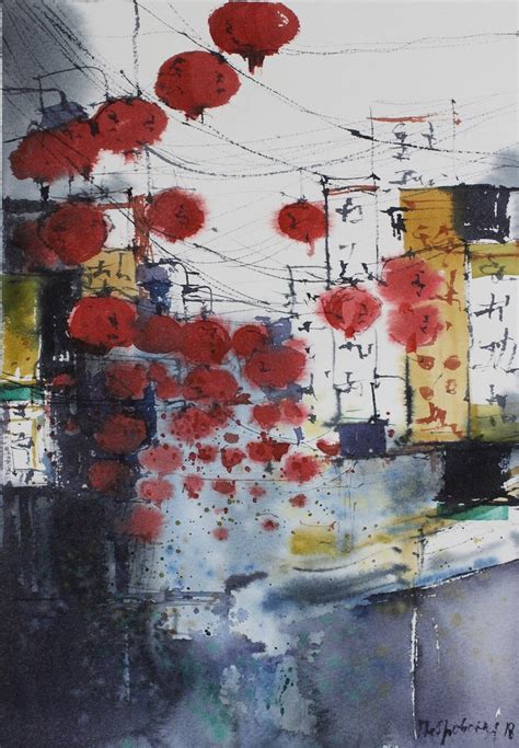 Иллюстрация Красные фонарики в стиле графика, живопись