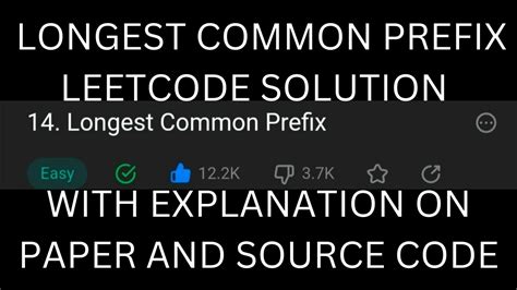 Longest Common Prefix Leetcode Solution Explained Youtube