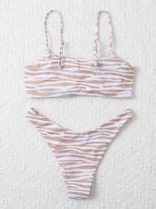 Shein Swim Summer Beach Zebra Stripe High Cut Bikini Set Shein Usa