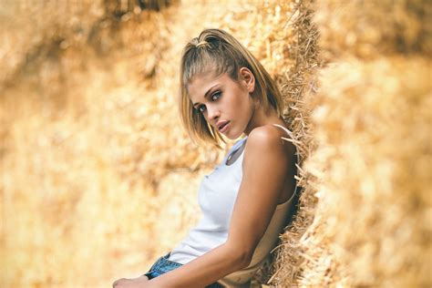 Wallpaper Blonde Face Women Outdoors Portrait Ponytail Blue Eyes