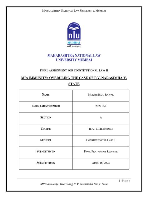 Final Assignment - Constitutional Law II | PDF | Parliamentary Immunity
