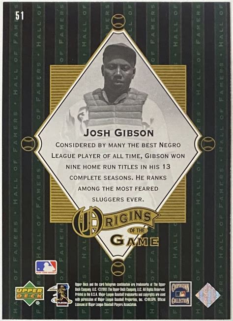 Josh Gibson 2001 Upper Deck Hall Of Famers Pittsburgh Crawfords