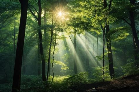 Premium Ai Image The Sun Shines Through The Trees In A Forest