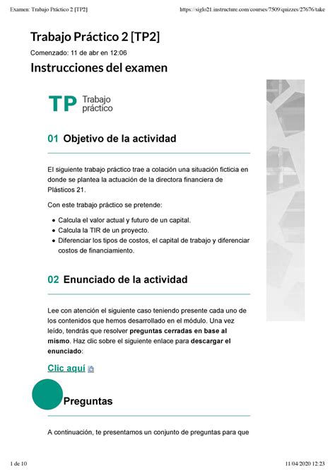 Examen Trabajo Practico 2 TP2 85 Trabajo Práctico 2 TP2 Comenzado