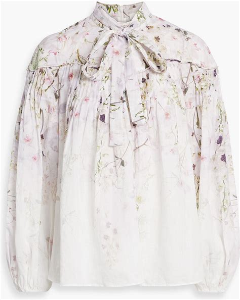 Zimmermann Dancer Pussy Bow Floral Print Ramie Blouse Shopstyle Tops