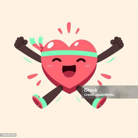 vektor kartun lucu sehat  bahagia hati karakter ilustrasi stok