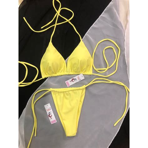 Bikini Đồ bơi áo tắm mảnh Hồng phấn quần rút dây lọt khe Shopee Việt Nam