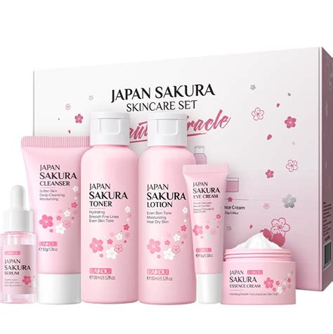 Japan Sakura 6pcs Skincare Set Cleanser Toner Serum Eyecream