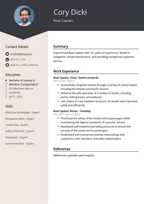 Boat Captain CV Example for 2025