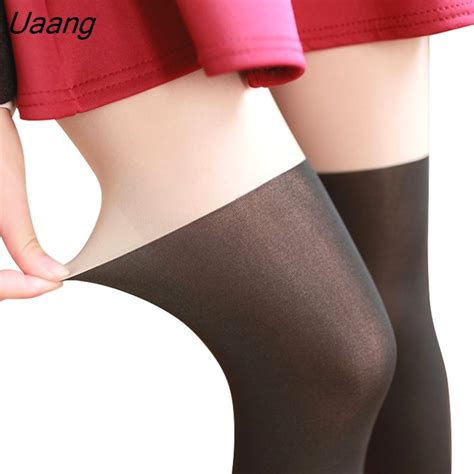 Uaang Women Sexy Tight Sheer Pantyhose Casual Nude Patchwork Designer Over The Knee High