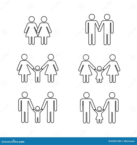 Línea Fina Iconos De La Familia Gay Del Vector Blancos Ilustración del Vector Ilustración de