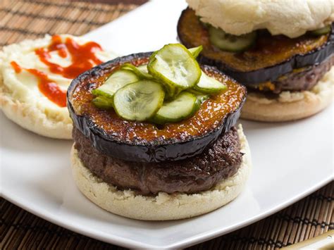 Japanese Miso Glazed Eggplant Burgers With Fresh Pickles Recipe
