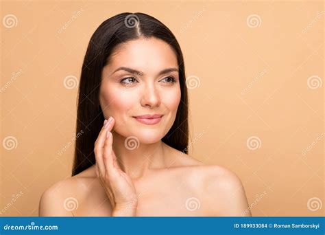 Closeup Photo Of Nude Latin Lady Model Natural Beauty No Makeup Touch Cheek Pure Soft Smooth