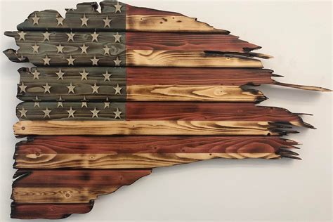Tattered Flag Rustic Wooden Flag Wood American Flag Rustic Etsy
