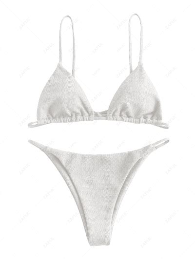 48 OFF 2022 ZAFUL Textured Tie String Bikini Swimwear In GREEN PEAS