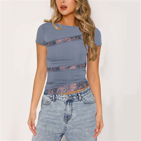 vmvidoty women lace short sleeve shirt top slim fit crop top lace