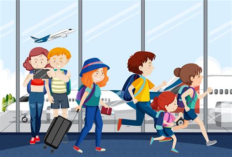 Airport Terminal Scene With Passengers Walking 6159284 Vector Art At