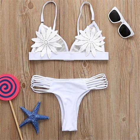 Swim Nwt Amazing White Mesh Bikini Set Poshmark