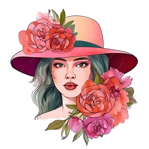 Mujer Con Sombrero Con Pintura De Acuarela De Flores Vector Premium