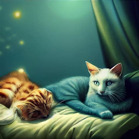 Premium Photo There Are Two Cats Laying On A Bed Together On The Bed