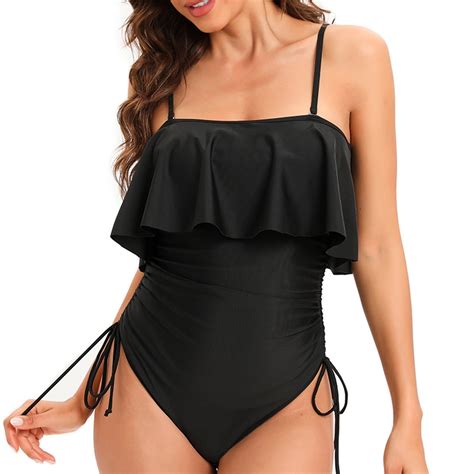 Wreesh Womens One Piece Swimsuits Fashion Bikini Set Swimsuit Two Filled Solid Conjoined