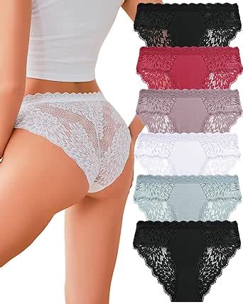 ALL OF ME Lot De 6 Culottes Bikini Sexy En Dentelle Taille Basse En Coton Stretch Pour Femme