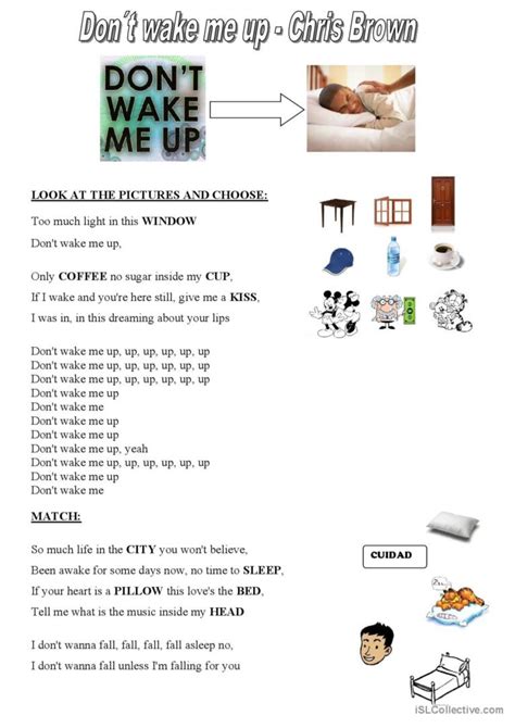 Song Dont Wake Me Up Chris Brown S English Esl Worksheets Pdf Doc