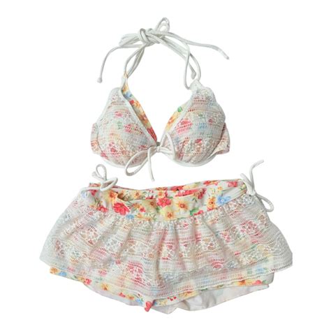 Floral Lace Japanese 3 Piece Bikini Set 1 Flutter Vintage
