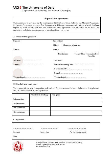 Supervision Agreement Template