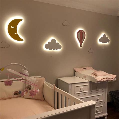 Set Of 4 Baby Room Night Light 1 Hot Balloon 2 Clouds 1 Moon Baby