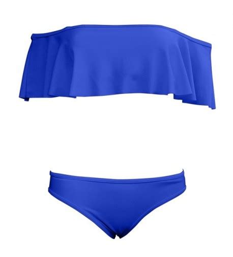 Lady Girls Off Shoulder Ruffle Swim Bathing Suit Bikini Two Piece Set Sapphire Blue CC OCBVN