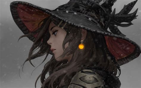 Side View Artwork Digital Art Hat Women GUWEIZ Brunette Long Hair HD Wallpaper Rare