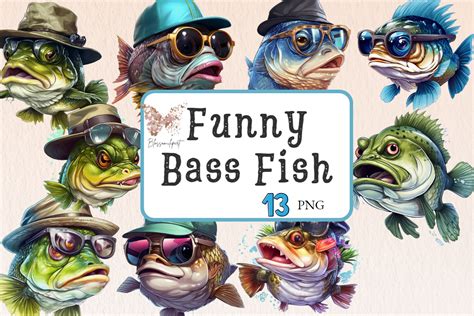 Watercolor Funny Bass Fish Cliparts Graphic By Blossom Clipart